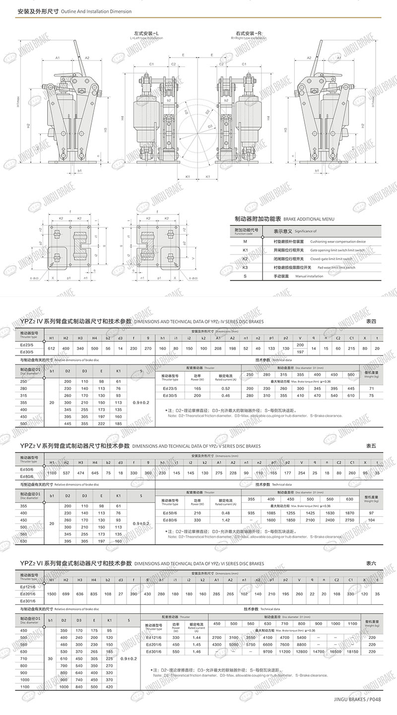 YPZ2IV、V、VI系列電力液壓臂盤式制動器